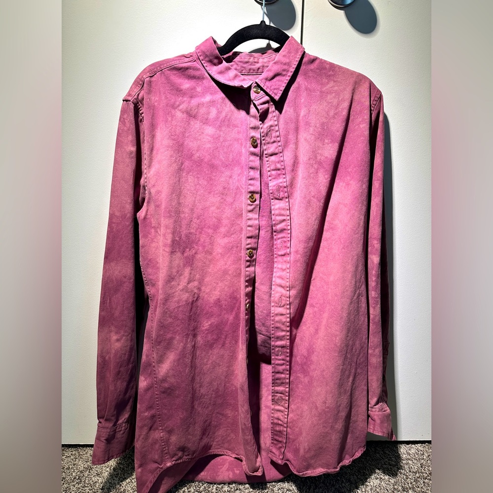 🌞PacSun Pink “Acid-washed” Long sleeve Button-up Shirt - Mens Medium Long Cut🌞